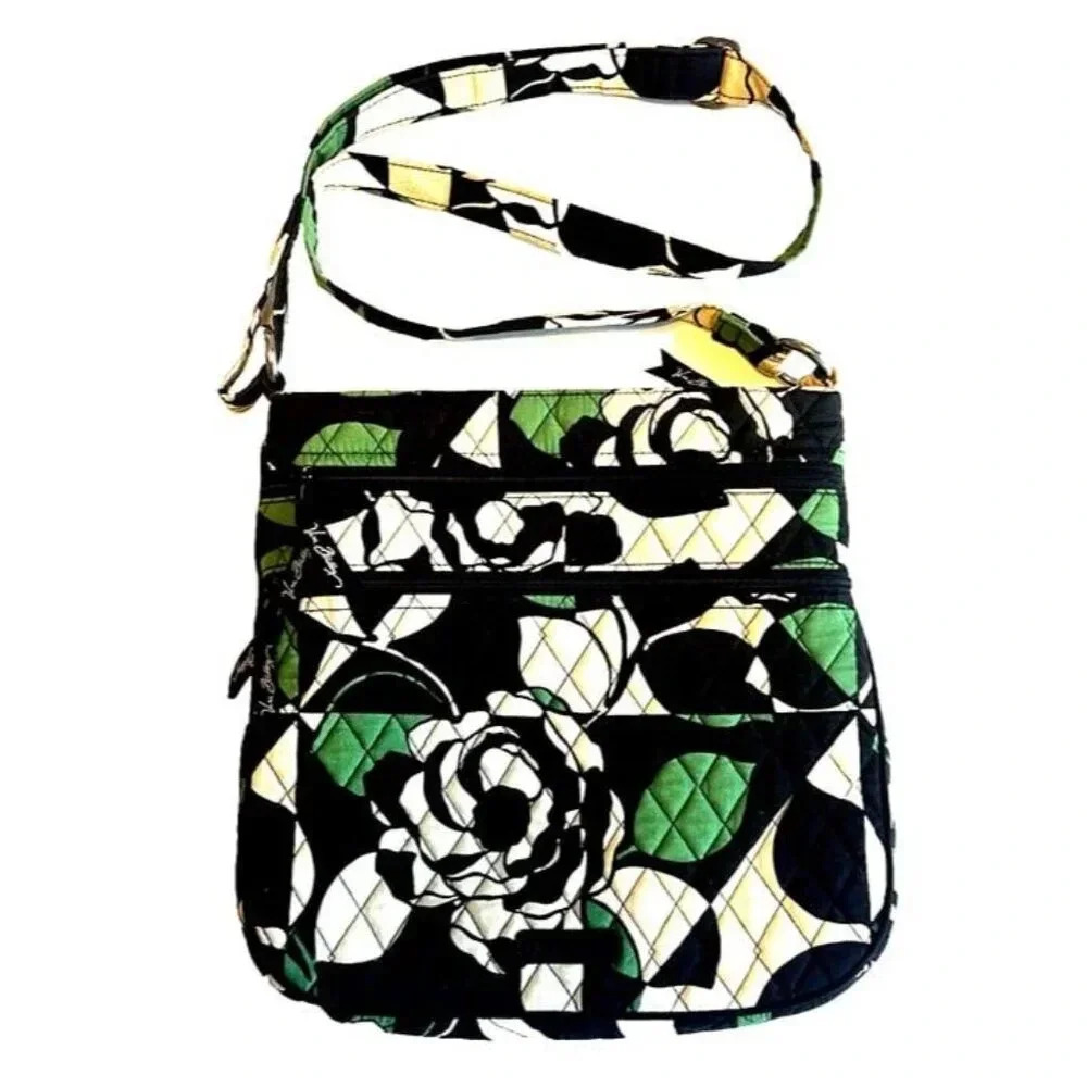 Vera Bradley Triple-Zip Hipster Crossbody Bag Purse Imperial Rose Green Black‎